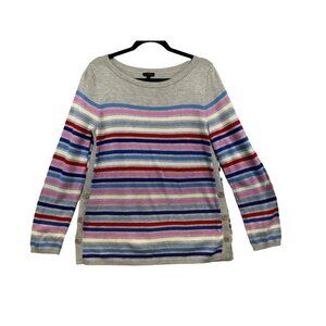 Talbots Womens Striped Button-Detail Sweater Medium Gray Pink Blue